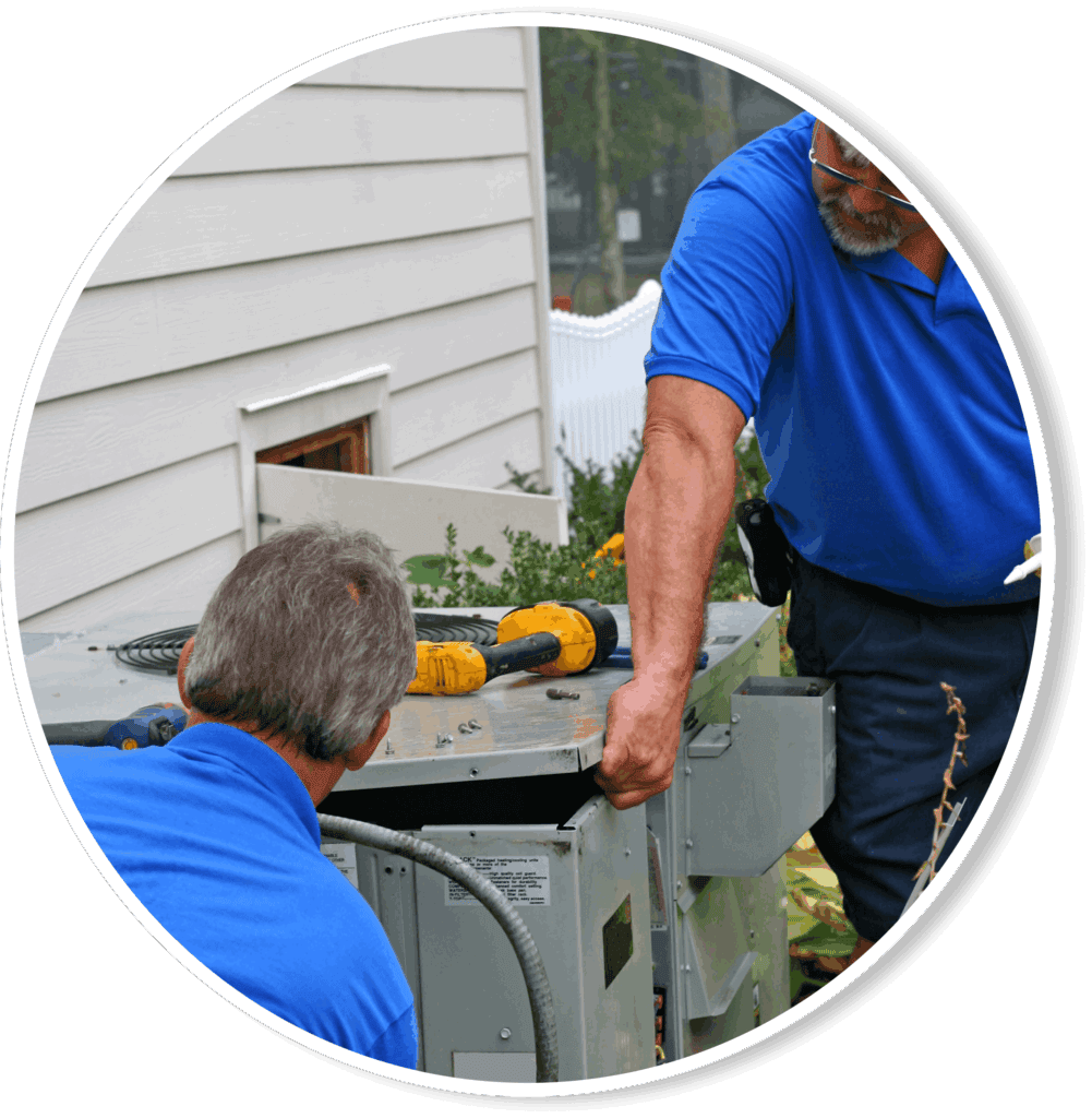 Central Aire Heating & A/C technicians performing HVAC maintenance on HVAC system in Bossier City, LA.